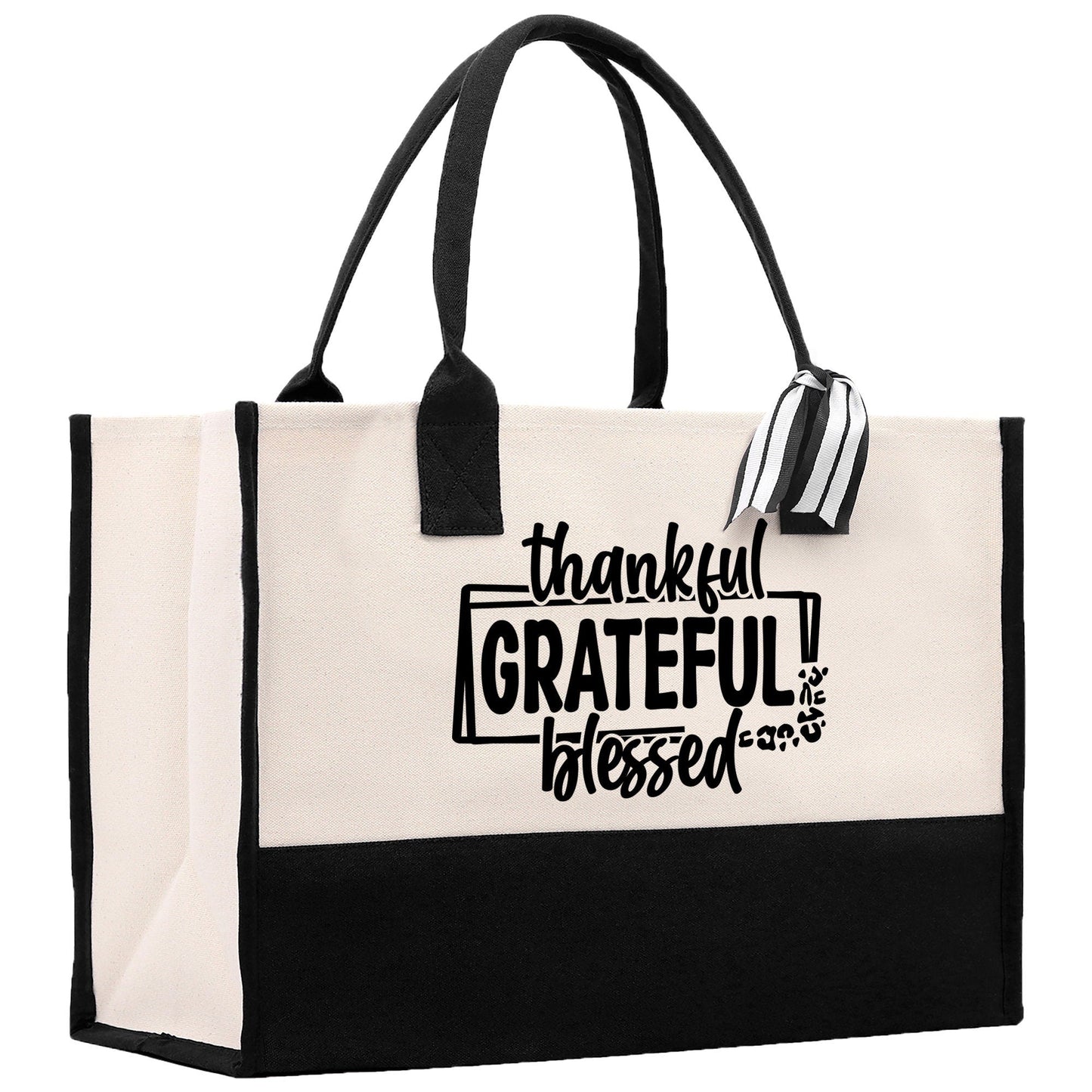Thankful Grateful Blessed Cotton Canvas Tote Bag Thanksgiving Bag Autumn Fall Vibes Bag Motivational Bag Blessed Bag Fall Market Grocery Bag