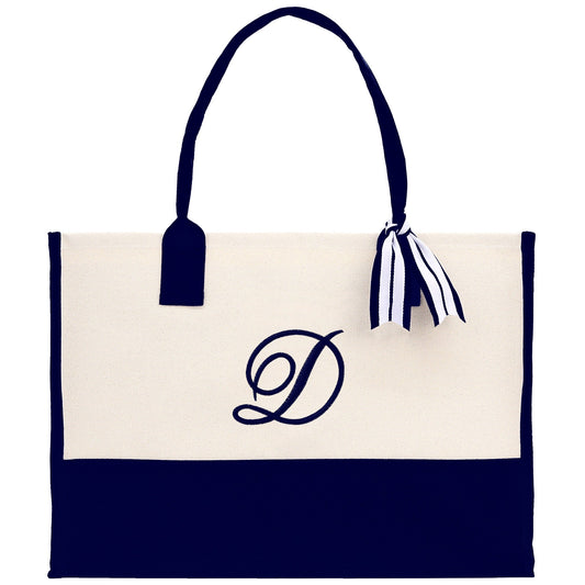 Monogram and Personalized Name Cotton Canvas Tote Bag Initial Tote Bag Letter Tote Bag Birthday Gift Bag Beach Bag Custom Monogrammed Bag